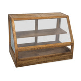 Vintage mangófa bolti kínáló vitrin üvegezett kialakítással