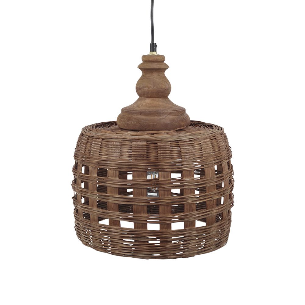 OLD FRENCH rattan függeszték lámpa Ø 31 cm natúr rattan búrával és mangófa felső díszítőelemmel