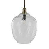 Átlátszó üveg függeszték lámpa domború felületű búrával és réz foglalattal, Old French kollekció, Chic Antique.