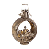 Karácsonyi lámpás formájú, fém dioráma dekoráció.