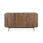 Mangófából készült, 3 ajtós, barna színű desing tálalószekrény.