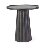 Mangófából készült, fekete színű, kerek formájú dizájn kisasztalasztal.