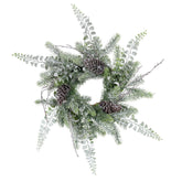 Jeges felületű, karácsonyi mű fenyő mix koszorú.