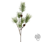 Tobozokkal díszített zöld színű, mű feketefenyő ág .