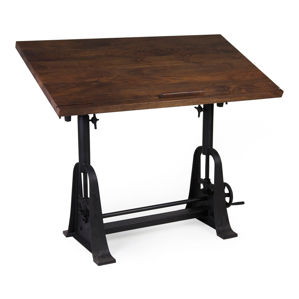 Prémium állítható tervezőasztal mangófa asztallappal és fekete fém vázzal – Pipa kollekció