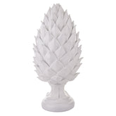 Fehér színű, dekoratív toboz dísz.