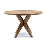 PORTLAND kerek tölgyfa étkezőasztal 120 cm X alakú központi lábbal, fehér háttéren