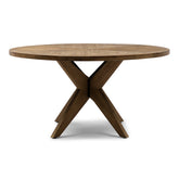 PORTLAND kerek tölgyfa étkezőasztal 150 cm X alakú központi lábbal, fehér háttéren