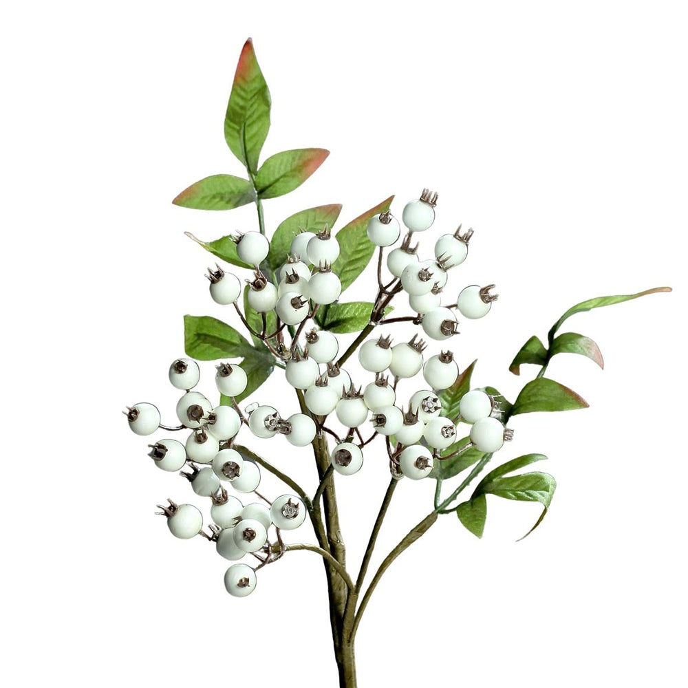 Fehér bogyós mű tűztövis ág zöld levelekkel, 40 cm magas