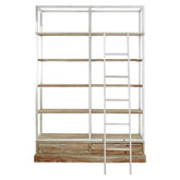 Rozsdamentes acélból és fenyőfából készült, nagyméretű dizájn könyvespolc.