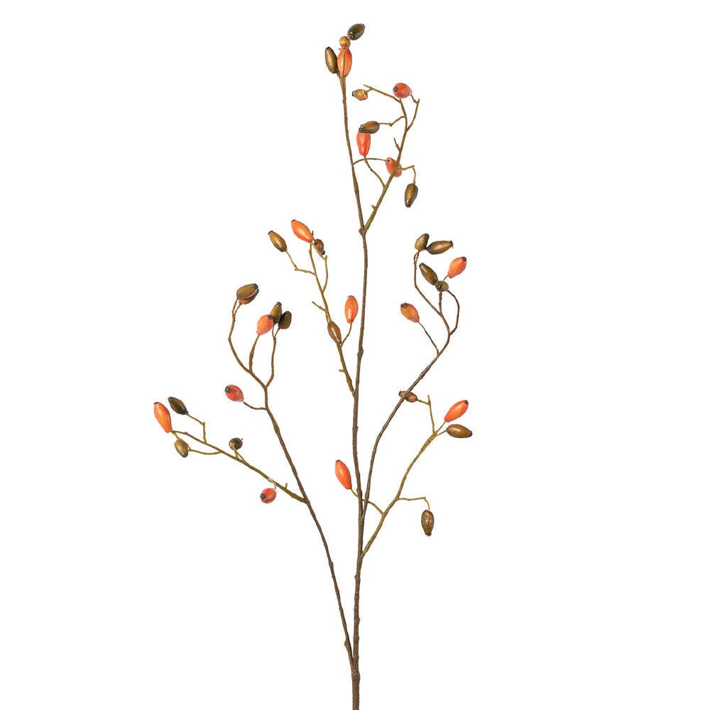 Rosa Canina narancssárga mű csipkebogyó ág 92 cm magas, kiszáradt hatású ággal és realisztikus bogyókkal