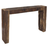 Újrahasznosított régi fából készült, kézműves konzolasztal.