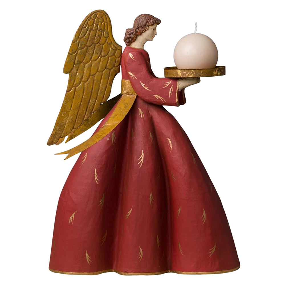 SACRED bordó avignoni angyal figura gyertyatartó 45 cm fehér háttéren