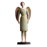 SACRED zöld angyal figura 40 cm – kézzel festett, antik hatású dekoráció fehér háttéren