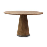 SIROKO BEACH kerek tölgyfa étkezőasztal 130 cm kúpos központi lábbal, fehér háttéren