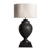 Koloniál stílusú, mangófából faragott, fekete, nagy méretű asztali lámpa.