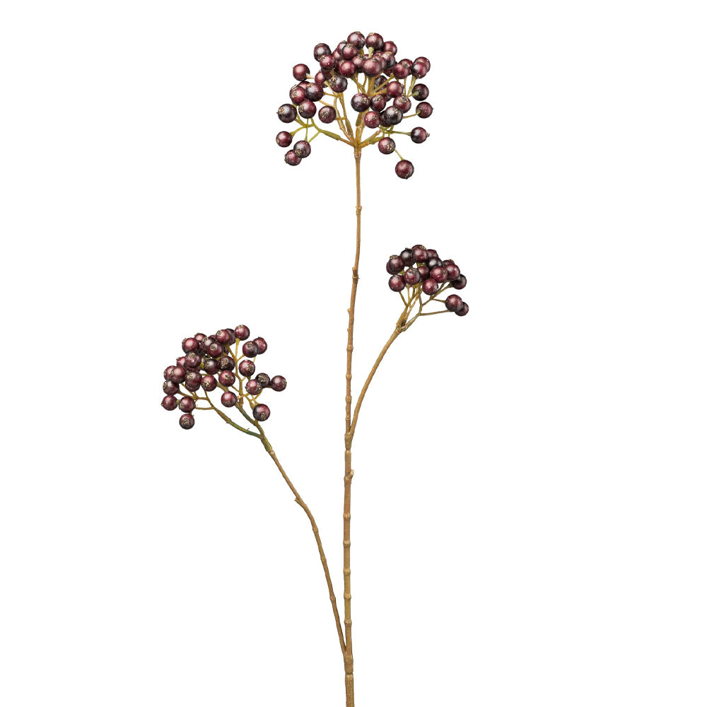 Padlizsánszínű mű madárberkenye ág fehér háttérrel, 67 cm