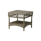 Antikszürke színű, műrattan kerti kisasztal.