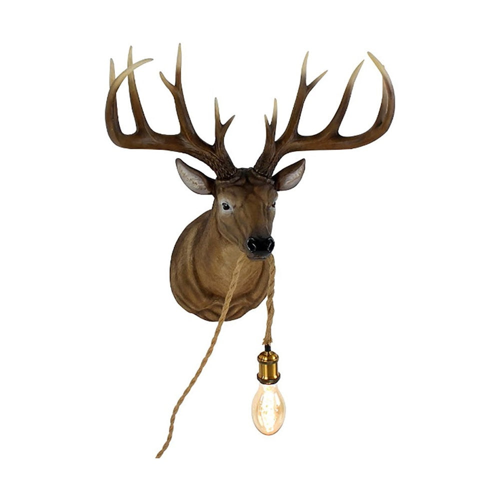 Barna színű, szarvas figurás, kortárs stílusú, dizájn falilámpa.