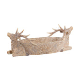 Faragott fa hatású,, natúrszínű, szarvas figurás karácsonyi tál.