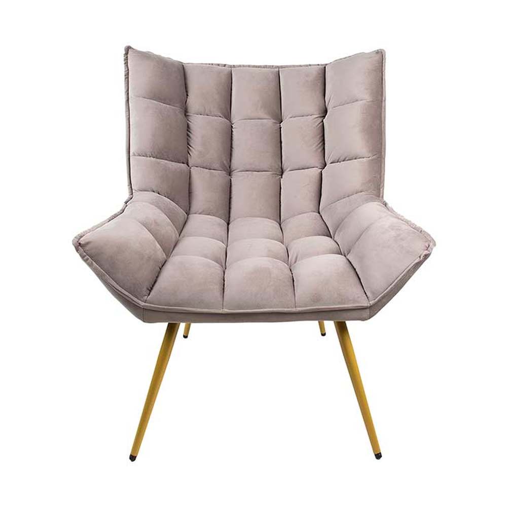 Szürke színű bársonyszövettel kárpitozott, dizájn fotel