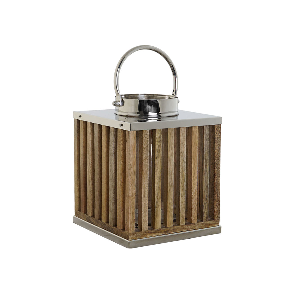 Mangófából és rozsdamentes acélból készült lámpás.