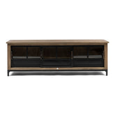 Loft stílusú kőrisfa-fém vitrines TV szekrény 190 cm fekete üveg tolóajtókkal