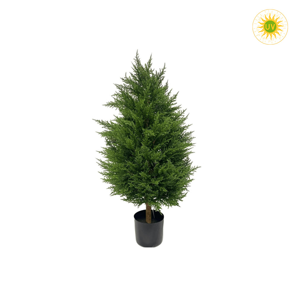 THUJA DELUXE UV álló mű tuja 90 cm fekete kaspóban, tömör zöld lombozattal