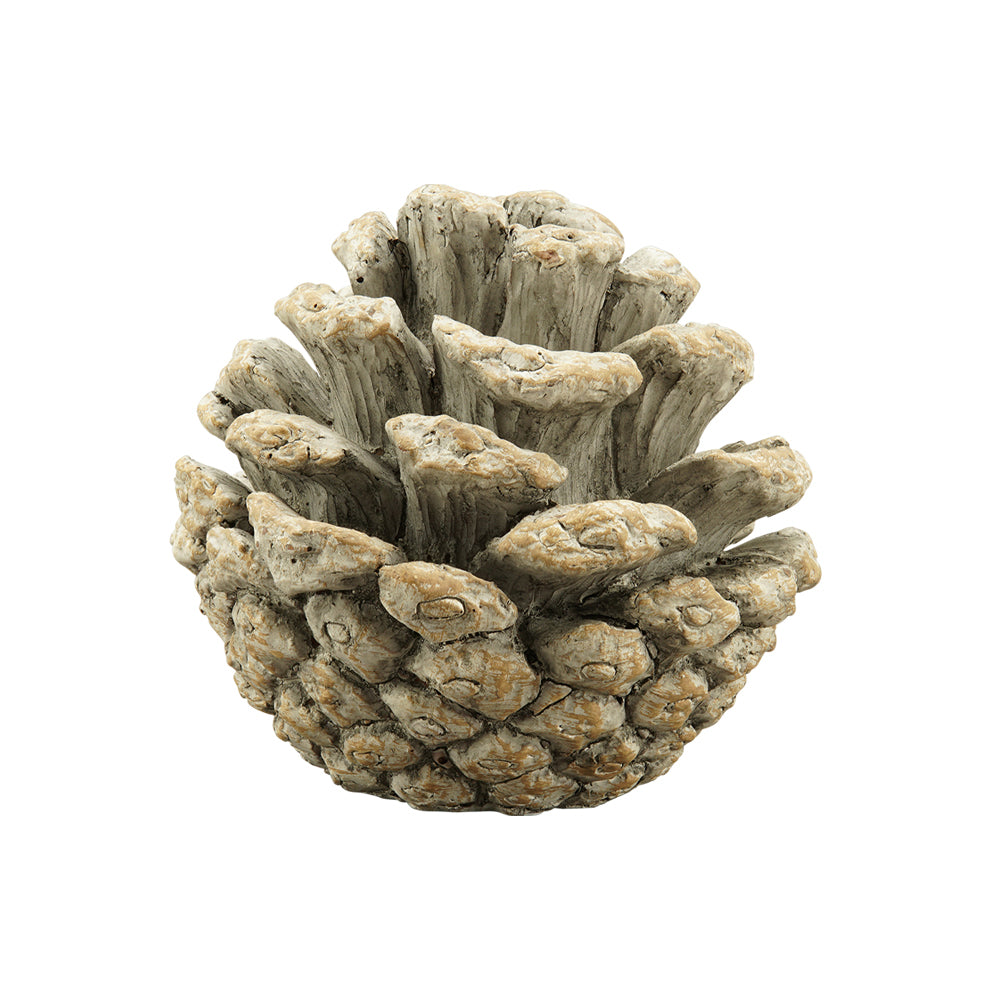 Rusztikus antikolt felületű, krémszínű, dekoratív toboz dísz.