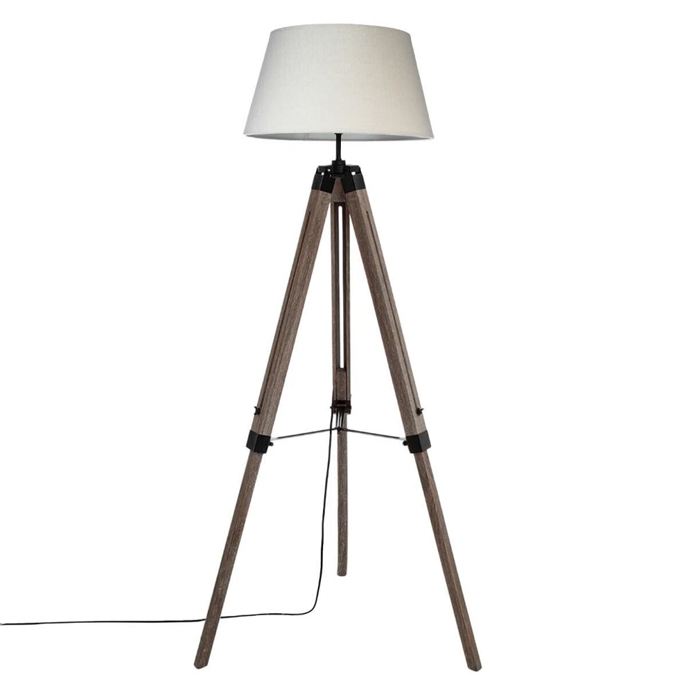 Tömörfából készült, vászon lámpabúrás, 3 lábú állólámpa.