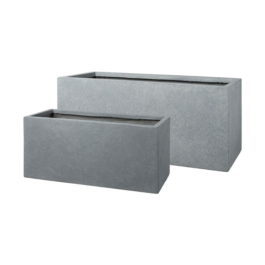 Fagyálló műgyantából készült, modern kortárs stílusú, beton hatású, antracitfekete színű kültéri ültetőláda szett .