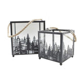 Vidéki rusztikus stílusú, antikolt szürke színű 2 darabos karácsonyi sziluettes fém lámpásszett