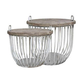 Vintage stílusú, ciprusfából és vasból készült, rusztikus dohányzóasztal szett.