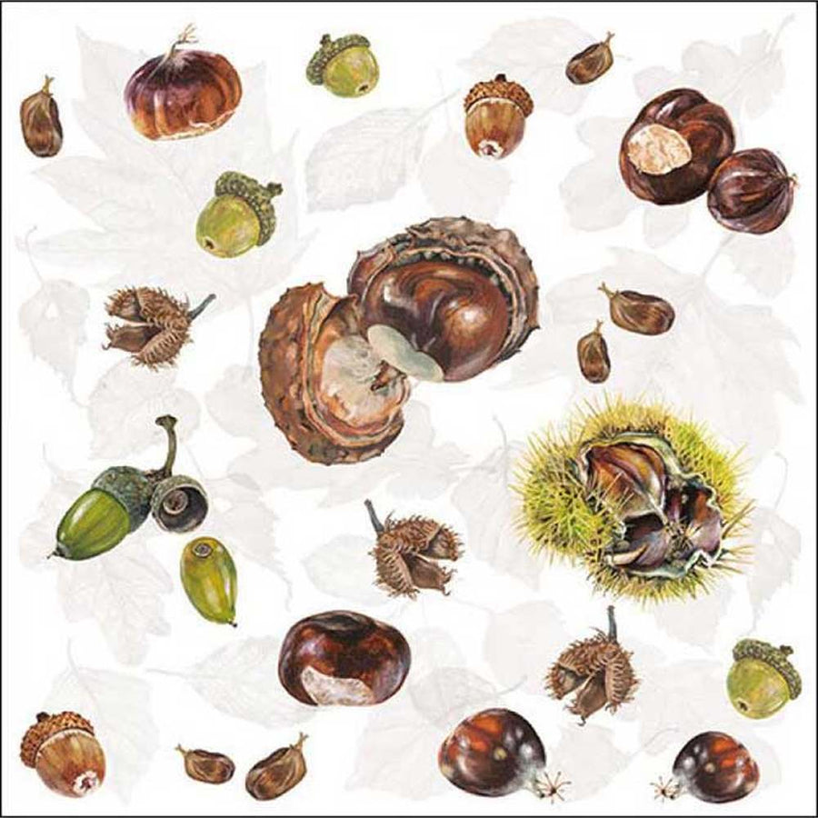 Vintage stílusú, őszi hangulatú, gesztenyékkel díszített 3 rétegű puha papírszalvéta