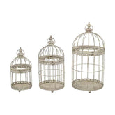 Nagyméretű, 34, 49 és 56 cm magas, antik szürke színű patinás fémből készült vintage kalitkaszett