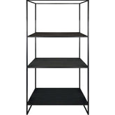 Modern stílusú, 3 darab állítható polccal felszerelt, fekete színű fém állvány.