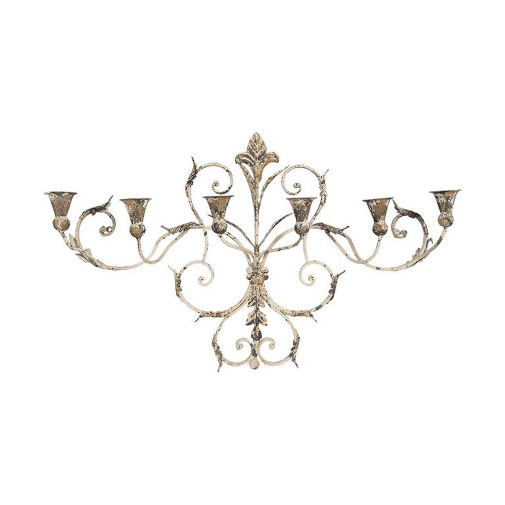 Shabby Chic stílusú, óriás, 82 cm hosszú, 6 ágú, falra szerelhető patinás "Antoinette" gyertyatartó