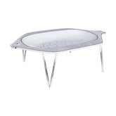 Mediterrán stílusú, stilizált halformájú, fémből készült kínálótálca lábakon.