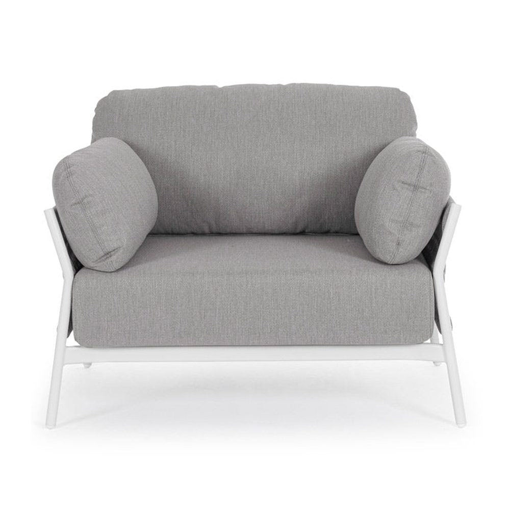 Kortárs stílusú, fehér és szürke színű kültéri, kerti fotel.