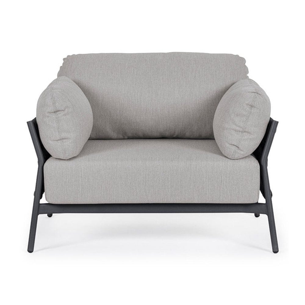 Kortárs stílusú, fekete és szürke színű kültéri, kerti fotel.