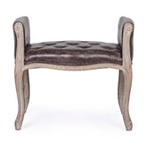 Koloniál stílusú, kaucsukfából készült, fekete műbőrrel kárpitozott ülőpad karfával.