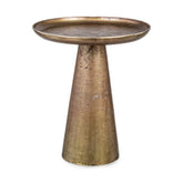 Kortárs stílusú, óarany színű fém kisasztal dorozmás felülettel.