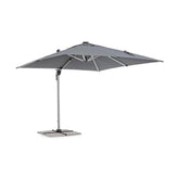 Eloxált alumíniumvázas design napernyő beépített LED világítással, sötétszürke poliészter ponyvával.