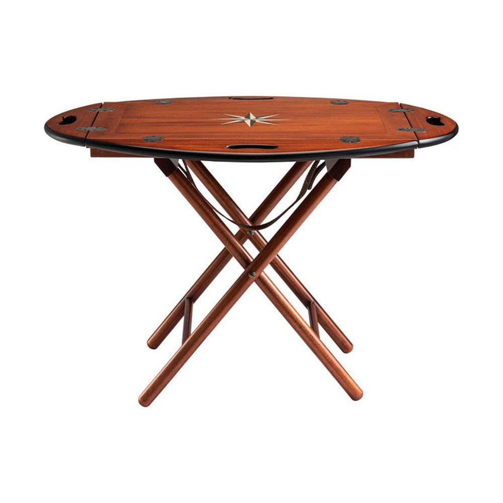 Mahagónifából készült, hordozható, tálcává alakítható szervírozóasztal asztal funkciója.