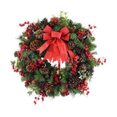 Vidéki stílusú, erdei bogyós, 60 cm átmérőjű karácsonyi koszorú masnival.