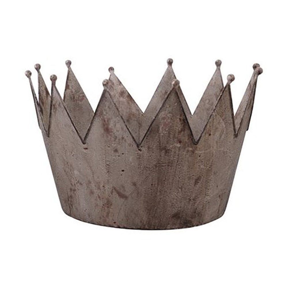 Vidéki vintage stílusú, antikolt felületű, 39 cm átmérőjű koronás bádog kaspó.