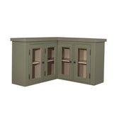 Olivazöld konyhai faliszekrény sarokelem négy üveges ajtóval.