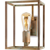 Ipari stílusú, rézből készült falilámpa, téglatest alakú keretben.