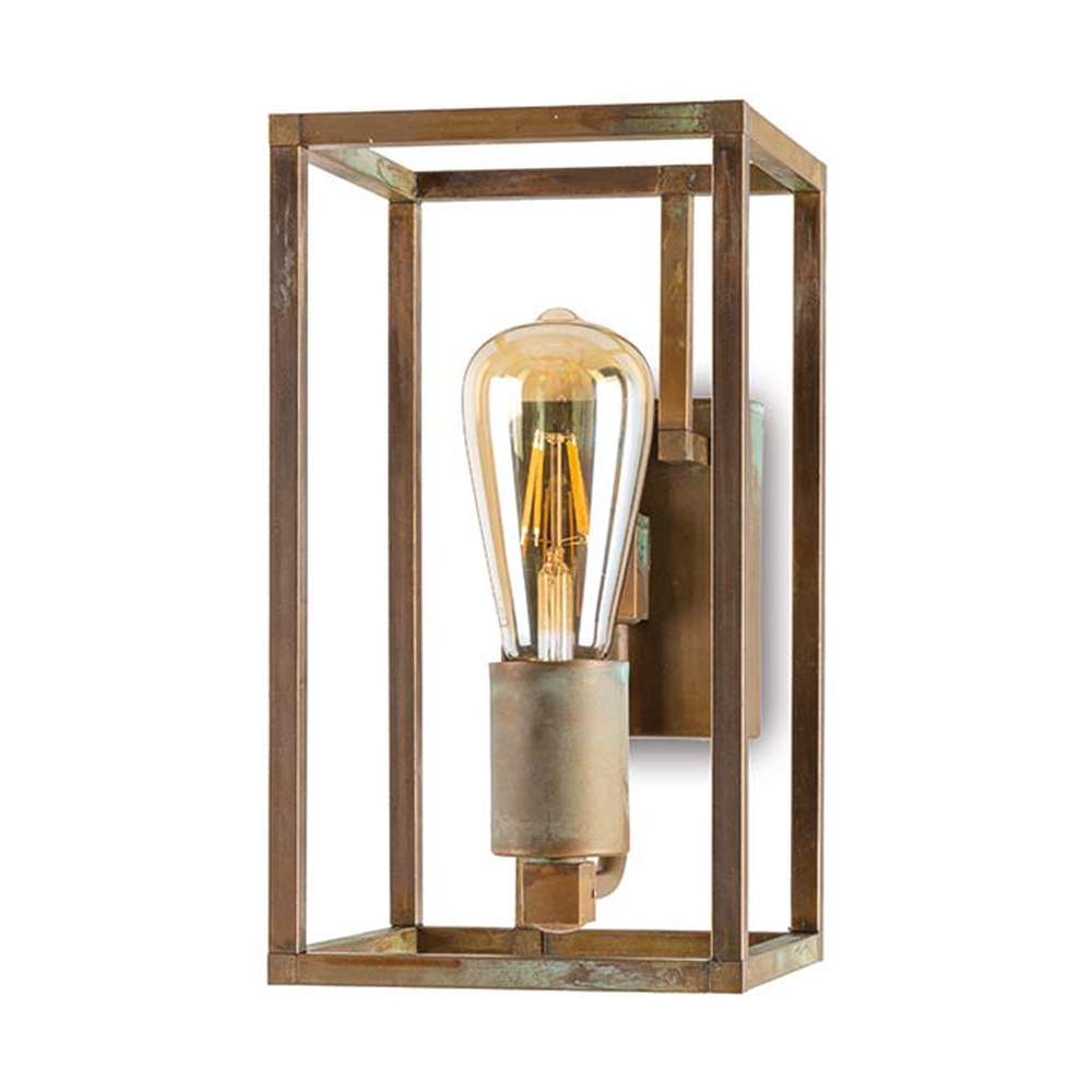 Industrial stílusú, rézből készült, antikolt sárgaréz színű falilámpa.