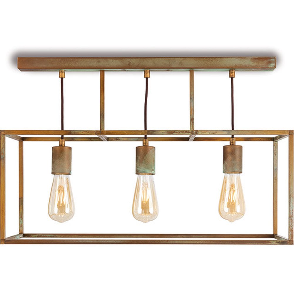 Industrial stílusú, antikolt sárgaréz színű, réz függeszték, három izzófoglalattal.